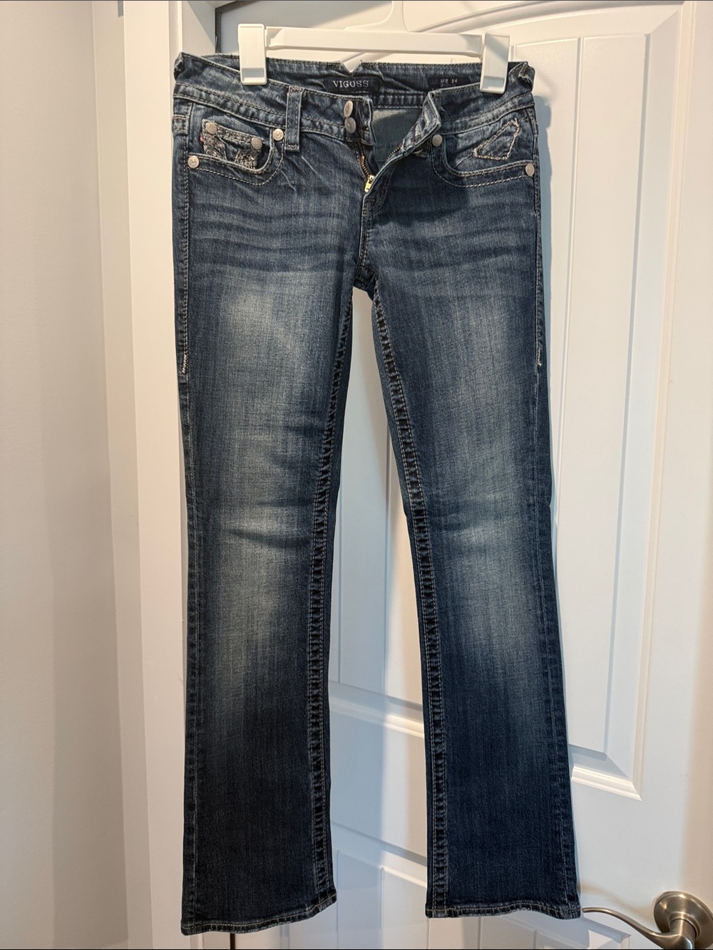 Vigoss Women's Dark Wash Bootcut Jeans - Faded Blue with Embellished back pocket